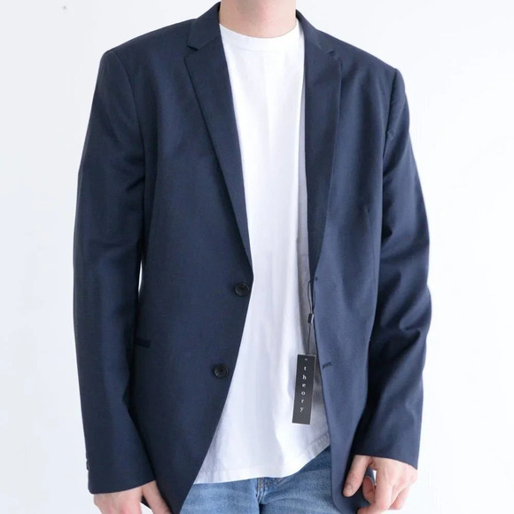 NWT Theory Navy Double Button 100% Pure Wool Rodolf Blazer Size 44 - Picture 2 of 14